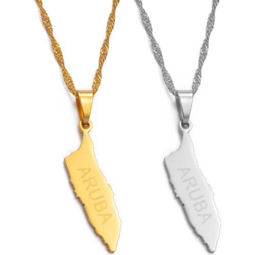 Anniyo Aruba Map Pendant Necklace Thin Chain Gold Color Jewelry Gifts for Caribbean Sea Regional islands #011921