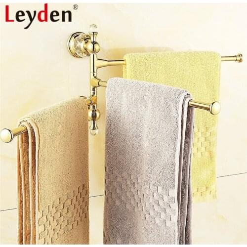 Leyden Luxury Crystal Towel Holder Gold Finish Rotating Towel Bar Clothes Hanger Wall Mounted Towel Hanger Bathroom Accessories