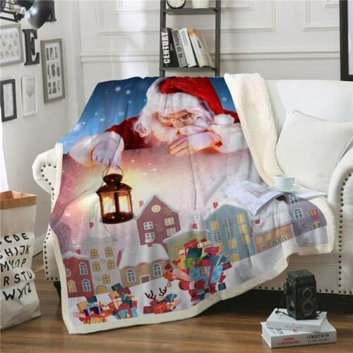Cartoon Christmas Throw Blanket Santa Claus Elk Sherpa Fleece Soft Warm Winter Blankets Xmas Plush Bedspread For Beds Sofa Cover