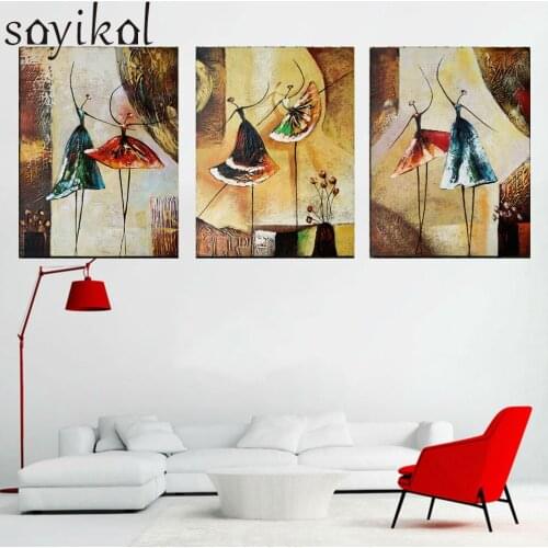 Handmade Oil Painting 3 Piece Wall Art Abstract Ballet Dancer Hand Painted Oil Painting On Canvas Picture For Living Room Decor