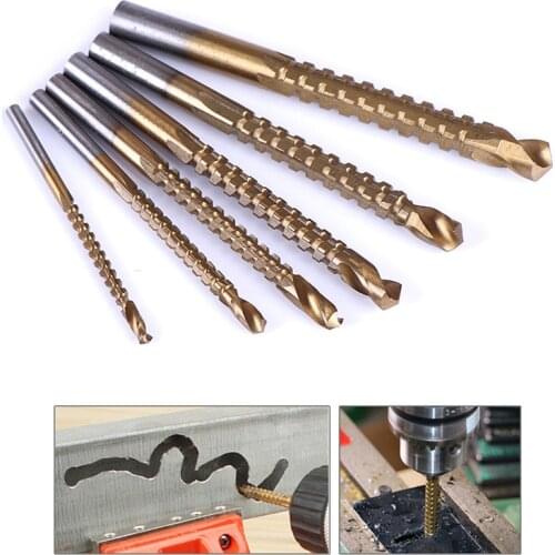6pcs/lot 3-8mm Titanium Coated HSS Drill Bit Electric Drill Hole Grooving Drill Saw Carpenter Woodworking Tools