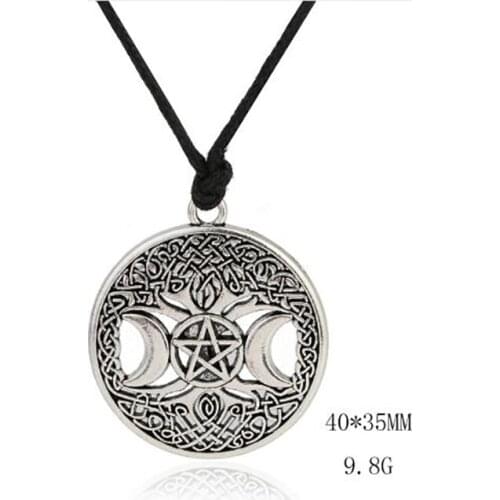 Triple Moon Goddess Wicca Pentagram Magic Amulet Necklace Women tree of life moon necklaces pendants vintage jewelry
