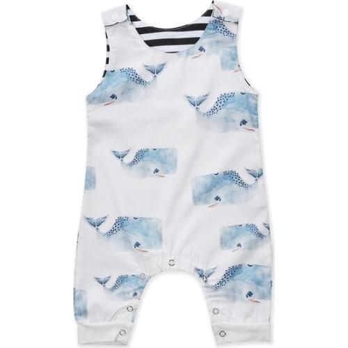 2017 Lovely Casual Summer Newborn Toddler Baby Boy Girls Sleeveless O-Neck Covered Button Cotton Animal Print Romper Outfit 0-3Y