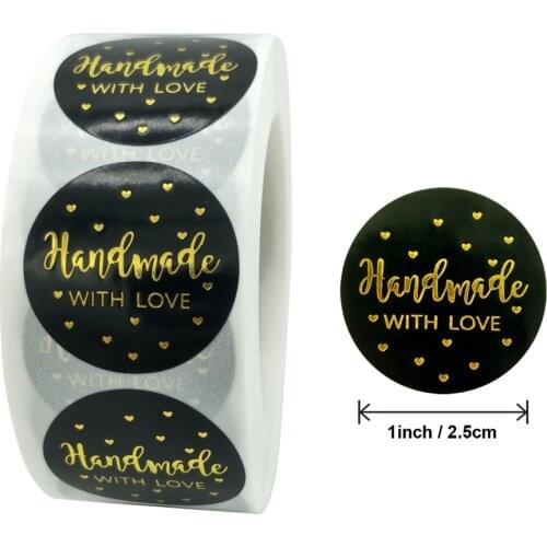 50-500pcs handmade with Love Stickers Baking label wedding sticker party label decoration envelope seal stationery black sticker