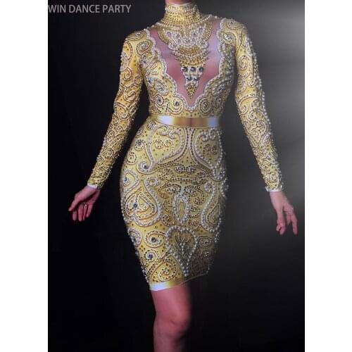 High Quality Grey Long Sleeve Beading DJ Party Bodycon Jumpsuit Nightclub Party Sexy Dancer Costumes