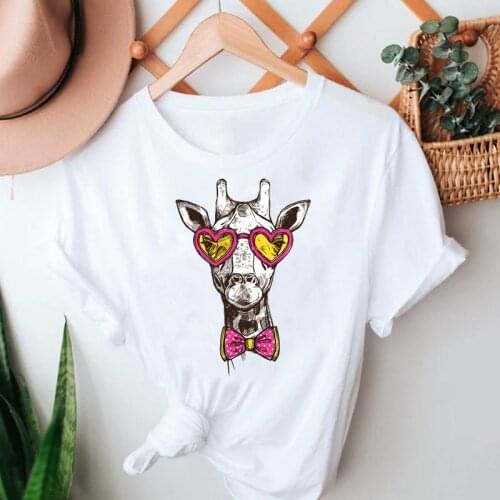 Women Summer Tshirts Beach Cute Funny 90s Giraffe Cartoon Short Sleeve Clothes Graphic T Top Lady Print Female Tee T-Shirt