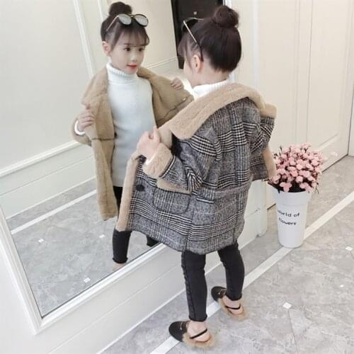 Girls Winter Coats Kids Jackets Autumn Full Plaid Outerwear Hooded Windbreaker Long Fashion Children Clothing New Thickness