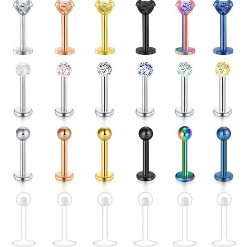 AceFun 20-24Pcs Lip Labret Studs Tragus Helix Cartilage Earrings Stud& Clear Flexible Lip Rings Labret Studs Monroe Piercing