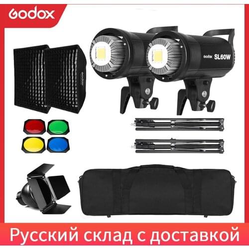 2x Godox SL-60W 60Ws 5600K Studio LED Continuous Photo Video Light + 2x 1.8m Light Stand + 2x 60x90cm Softbox LED Light Kit