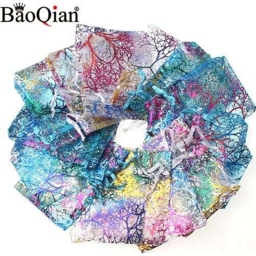 50pcs 7x9cm 9x12cm 10x15cm 13x18cm Favor Wedding Organza Christmas Gift Bags Drawable Packaging Bags & Pouches