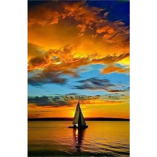 5D DIY Full Round/Square Diamond Painting Sunset Lake Landscape Cross Stitch 3D Embroidery Rhinestone Mosaic Home Decor Art Y500