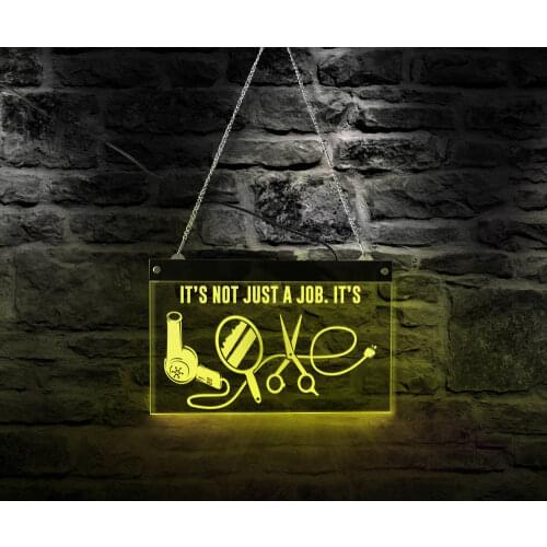 Barber Shop Its Not Just A Job Its Love Acrylic LED Neon Sign Beauty Salon Hairdresser Gift Home Decor Wall Art Display Light