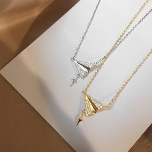 BAC27 925 Sterling Silver Crystal Airplane Cross Charm Pendant Necklace For Women Choker Collares Wedding Party Jewelry