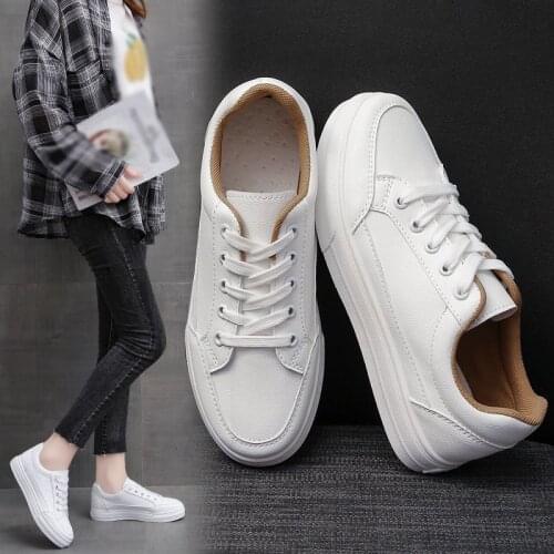 White Sneakers for Women, Hong Kong Style Vintage Casual Shoes, Harajuku Ulzzang Street Fashion Sports Shoes (Lace-up)