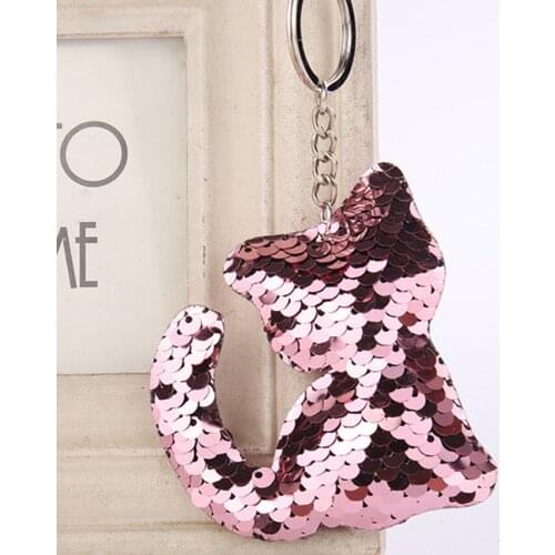 Cat Keychain Metal Keyring Cute Sequin KeyChain Lucky Llavero Gato Women Bag Charm Purse Handbag Accessories Gifts for Women Kid