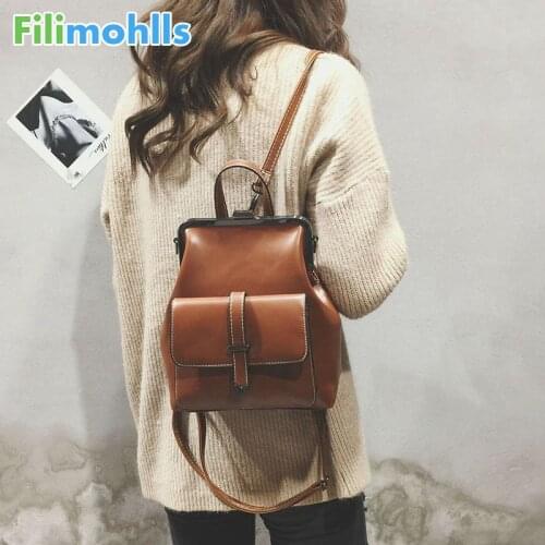 Brand 2020 Retro Hasp Back Pack Bags PU Leather Backpack Women School Bags For Teenagers Girls Luxury Small Backpacks S2088
