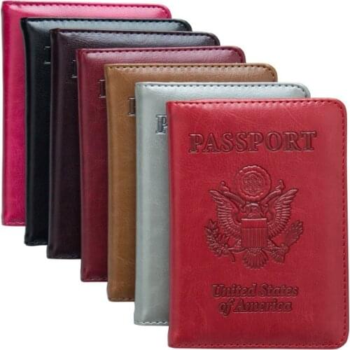 RFID United States PU Leather Blocking Passport Holder Wallet Cover Travel Document Organizer Case Men Women Credit Card Slot