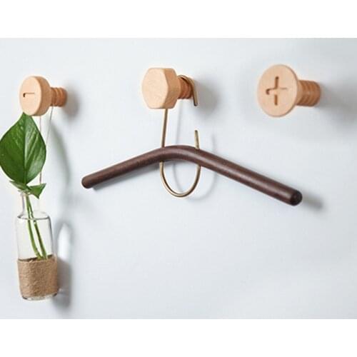 Wooden Hook Clothes Coat Hook Screw Design Beech Wood Key Rack Wall Hanging Key Rack Nordic Home Coat Rack-ABUX