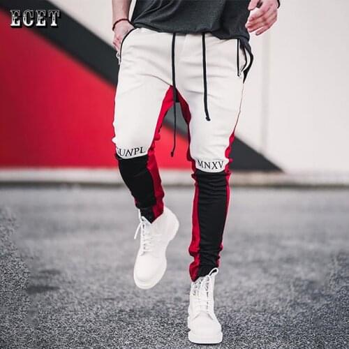 Cotton streetwear new casual mens trousers hip-hop outdoor fashion slim casual pants stitching stretch fitness sports pants