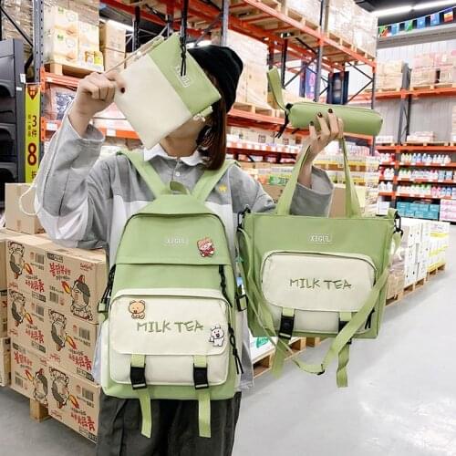 4 pcs sets Backpack Canvas School Bags For Teenager Girls Women Backpack Cute College Student School Backpack For Girl