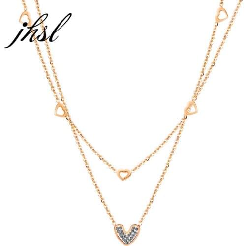 JHSL Fashion Jewelry Children Girls Cubic Zircon Heart Pendants Layered Necklaces for Women Stainless Steel Chain Wholesale