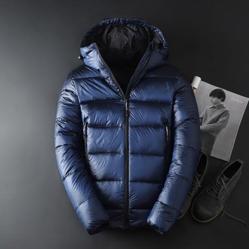 2021 Fashion Casual Men White goose down Male warm Jacket Coats Solid Hooded Casual Thicken Outwear Winter Down Jacket