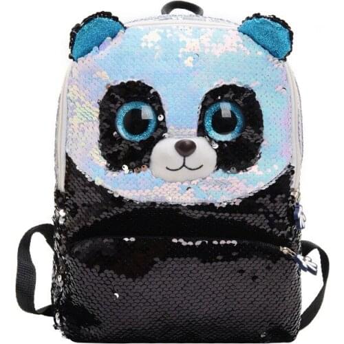 Sequin school bag for girls panda small backpack kids kawayi bags mochilas escolares infantiles daughter gift pink blue 10.6inch