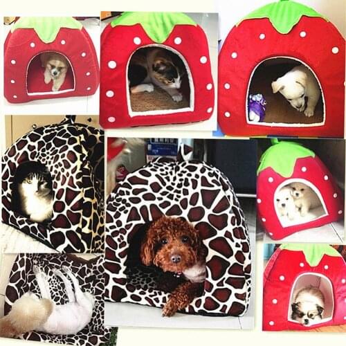 Soft Strawberry Pet Dog Cat House Kennel Doggy Fashion Cushion Basket Pet Tent Dog House Small Dogs Kitten Bed Cat House