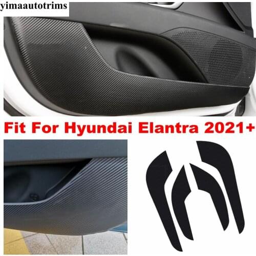 Car Inner Door Anti-kick Carbon Fiber Look Stickers Protection Film Anti-Wear Trim Interior Accessories For Hyundai Elantra 2021