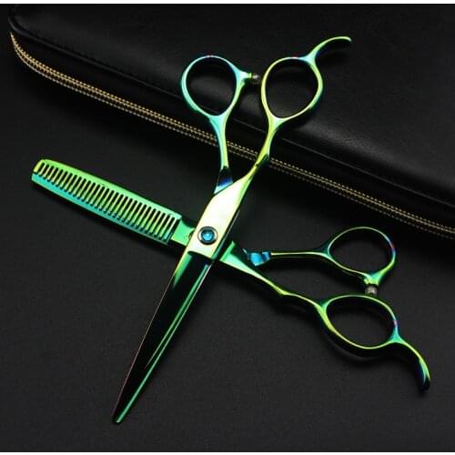 Professional Japan 440c left handed 6 '' green hair scissors haircut thinning barber makas cutting shears hairdresser scissors
