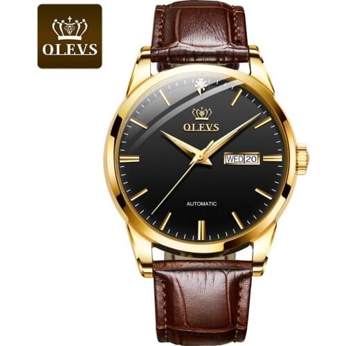 OLEVS Luxury Leather Mechanical Watch Classic Mens Watches Business Men Automatic Watch Waterproof Clock Man Relogio Masculino