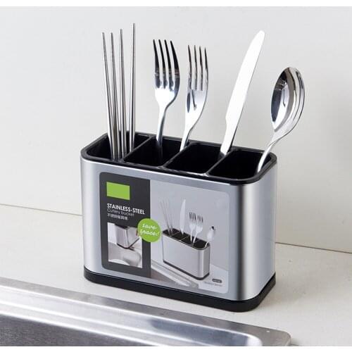 Stainless Steel Kitchen Cutlery Organizer Knife Stand Drain Storage Holder Spoon Fork Chopstick Kitchenware Cooking Tool Tray