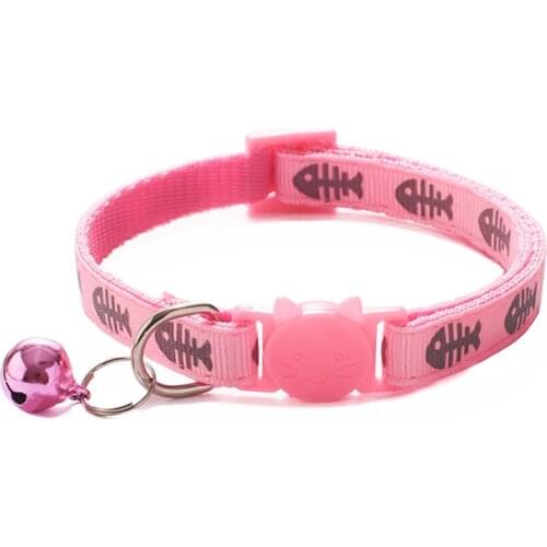 Cute Fishbone Print Adjustable Dog Cat Collar Breakaway Nylon Pet Puppy Dog Kitten Cat Collar with Bells 19-32cm Drop Shipping