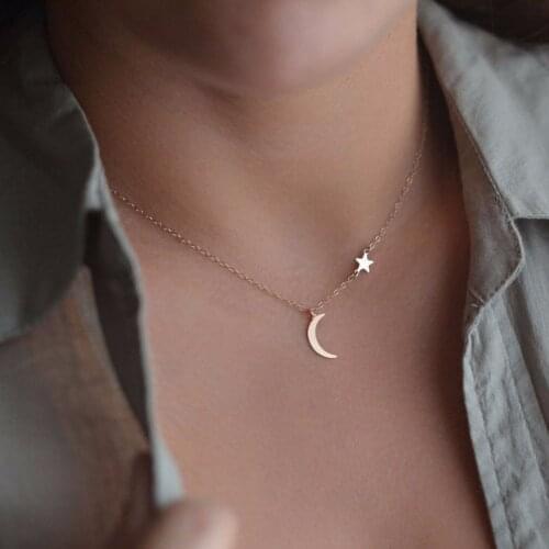 Hot Simple Metal Moon and Star Choker Necklace Gold Silver Plated Chain Women Jewelry Accessories Gift