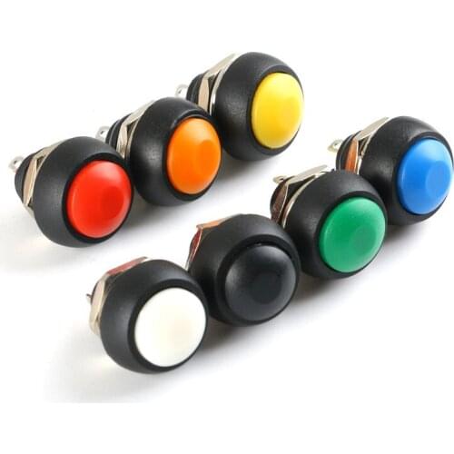 PBS-33B 12mm small waterproof self-reset button switch round non-lock button black and white yellow orange blue green red 5pcs