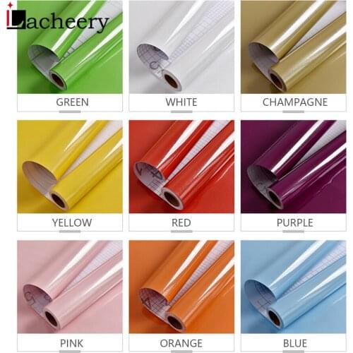 DIY Self Adhesive Decorative Glossy Wallpaper for Modern Furniture Bedroom Wardrobe Cabinet Solid Color Contact Paper Home Decor