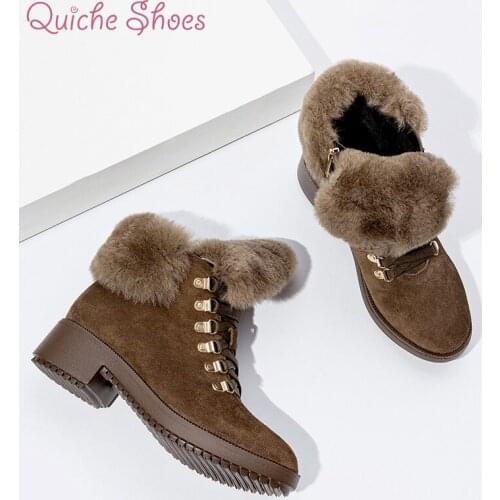 QuicheShoes 2021 Women Boots Fashion Winter Warm High Quality Handmade Ladies Mid-Calf Boots Comfortable Pink Furry Shoes