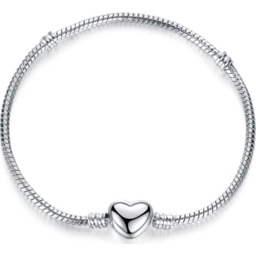Silver Color Snake Chain Hearts Bracelets & Bangles for Women DIY Party Jewelry Femme Bijoux