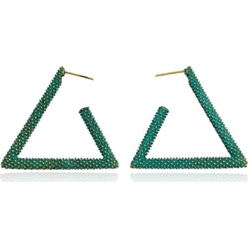 Simple Bohemian Cyan Green Geometric Triangle Bronze Dots Pair Earrings серьги Jewelry Clothes Accessories