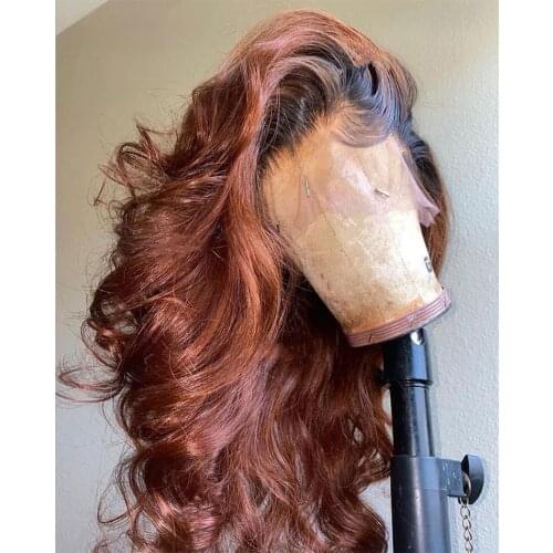 Simbeauty Ombre Auburn Copper Wavy Human Hair Lace Front Wigs for Black Women Preplucked Hairline 360 Lace Frontal Wigs