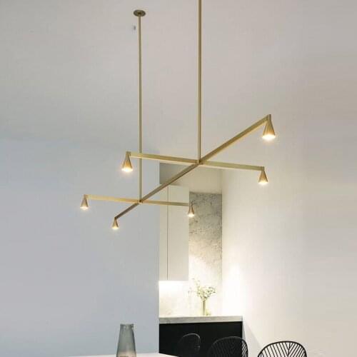 Modern Stainless Steel Golden Bronze Plated Pipe Erected Pendant Light with LED for Living Room Bedroom