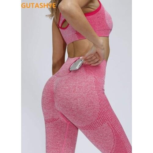 Seamless Yoga Set Women Fitness Clothing Sportswear Woman Gym Leggings Padded Push-up Strappy Sports Bra 2 Pcs Sports Suits