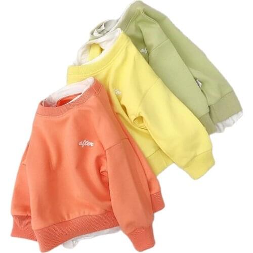 Boys and girls two-piece sweatshirts 2021 spring and autumn new baby long-sleeved solid color pullover children P4478