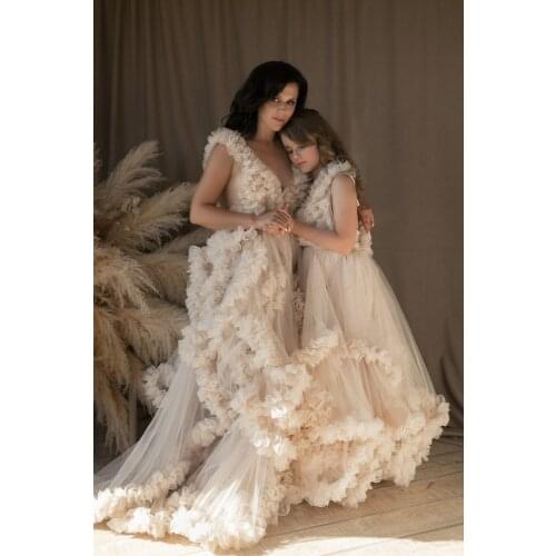 Mommy And Me Tulle Dresses Extra Puffy Tulle Dressing Gown For Mother And Daughter Photography Tulle Maternity Robes