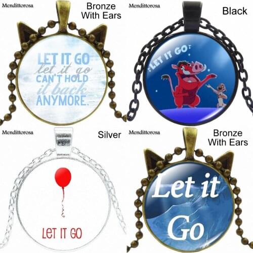 LET IT GO Hip Hop Style Jewelry With Silver Plated Glass Cabochon Choker Long Pendant Necklace For Girls Best Gift