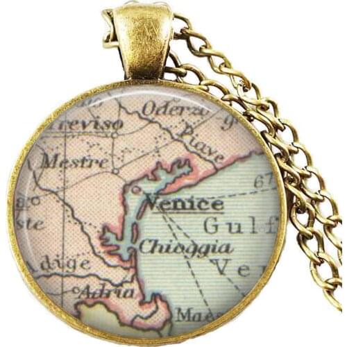 Venice map necklace,Venice Italy map pendant, Venice map jewelry , map pendant jewelry with gift chain