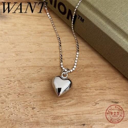WANTME Punk Real 925 Sterling Silver Minimalist 3D Love Bead Baroque Chain Pendant Necklace for Women Rock Hip Hop Jewelry Gift