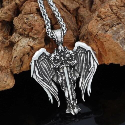 Archangel Protection Irish Cross Pendant Angel Wings Necklace Wicca Pagan Talisman Viking Jewelry Witchcraft