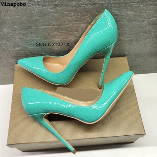 Vinapobo 2019 NEW ARRIVE Women Shoes Blue Snake Patent Printed Sexy Stilettos High Heels 12cm/10cm/8cm Pointed Toe Women Pumps