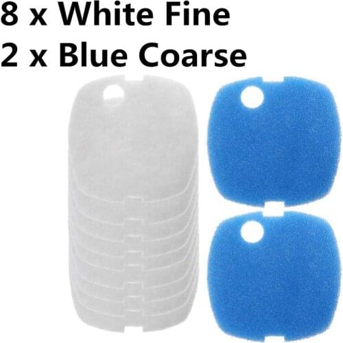 10pcs Aquarium Filter Pads for SUNSUN HW-302/505A Canister Filter Cask (8 x White Fine, 2 x Blue Coarse)